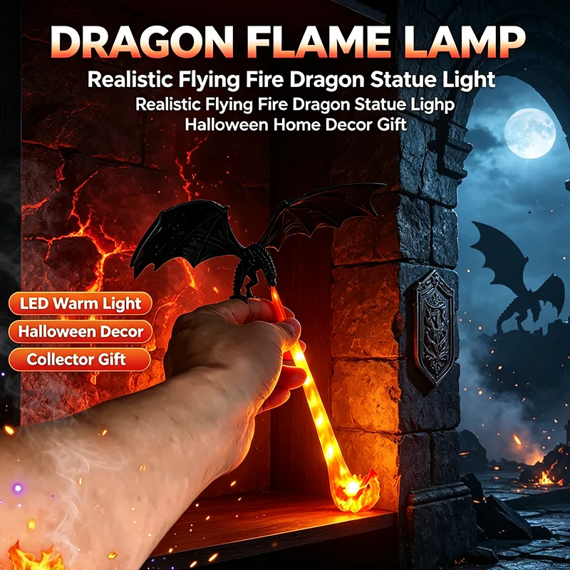 3D Dragon Flame Bookshelf Nook Light Flying Fire Dragon Statue Ornament Spray Fire Dragon Home Decoration Unique Halloween Gift