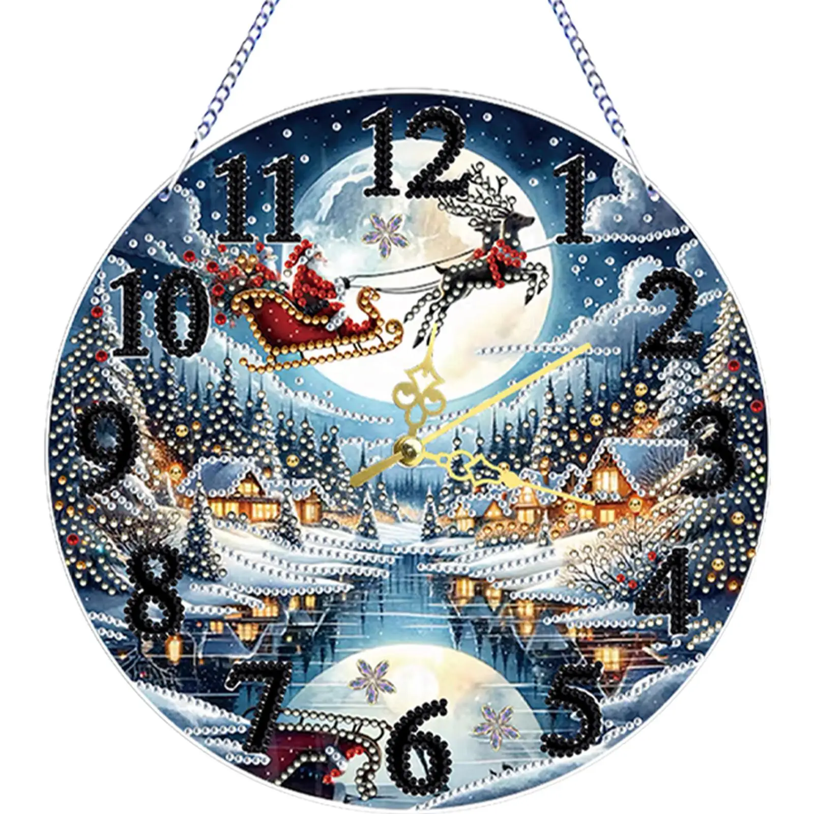 

2D Flat DIY Xmas Diamond Painting Ornament with Clock Function Diamond Painting Clock Pendant Diamond Art Clock Pendant Kit