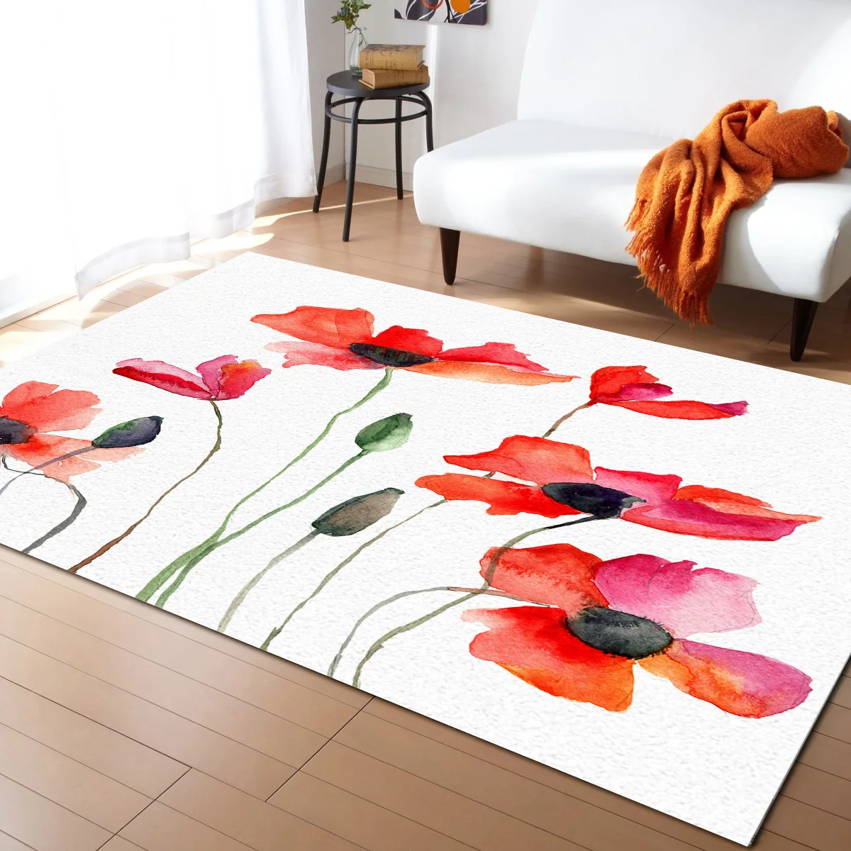 

Illustration Of Ancient Poppy Flowering In Nature Living Room Floor Mat Children's Room Bedroom Bedside Carpet Kitchen Door Mat