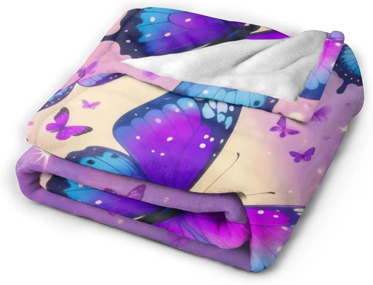 Purple Blue Butterfly Art Print Fleece Blanket Magical Nature Design Soft Cozy Throw Home Decor for Living Room or Bedroom Gift