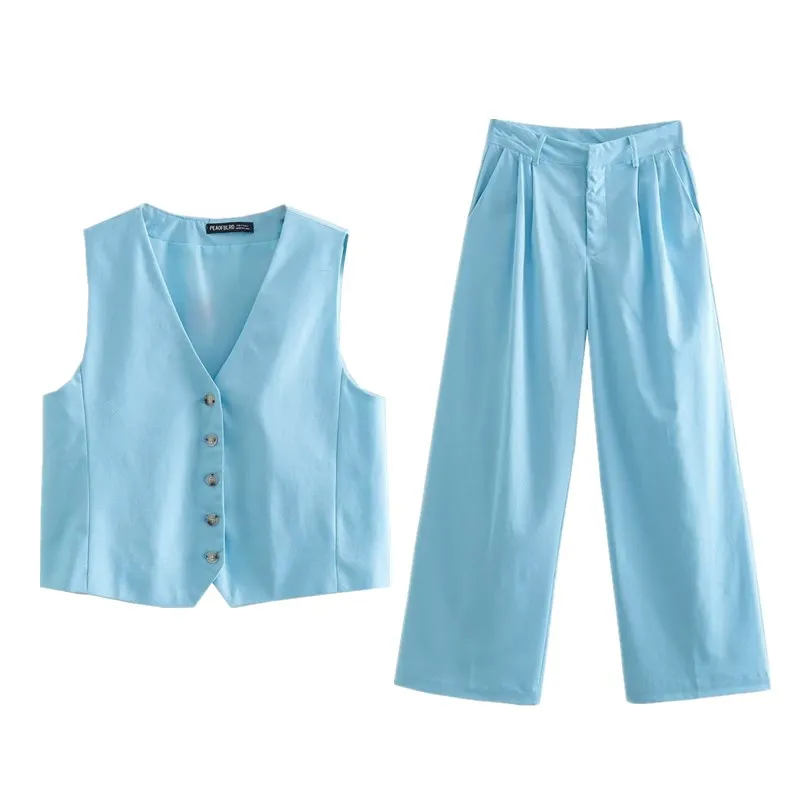 Faionable Leinen Weste Hosen Set frauen Kleidung Herbst Neue Sle ular Trend Polyester Stoff Student orm Arbeit O...