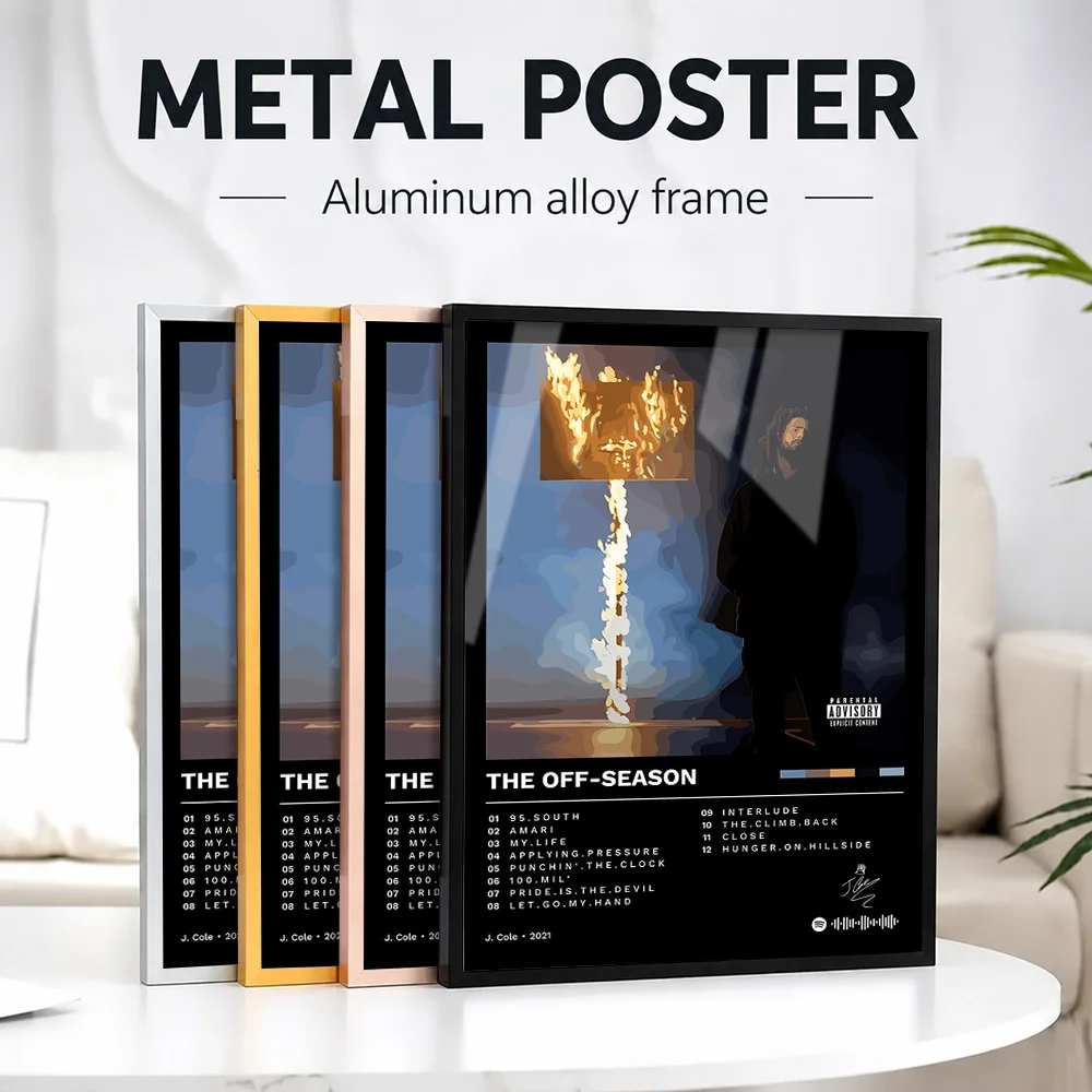 J. Cole The Off-Season Album Framed Metal Poster Personalized Photo Vintage Record Style Wall Art For Music Room Birthday Gift