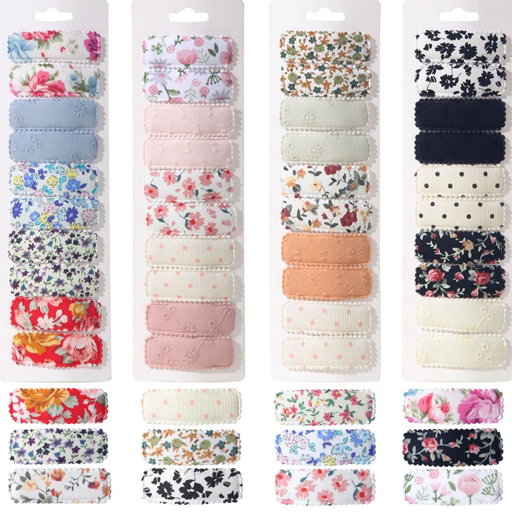

20 компл./лот (200 шт.), прямоугольные заколки для волос из ткани с милым цветочным принтом, детские зажимы для детей, аксессуары для волос для девочек