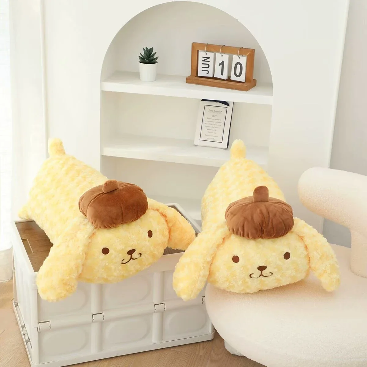 

50cm Furry Pom Pom Purin Plush Toy Cuddly Throw Pillow Stuffed Anime Lying Dog Plushies Cushion Sofa Bed Birthday Gifts