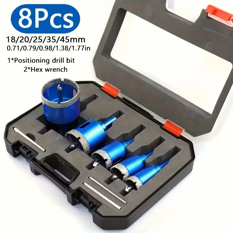 8個入り-6-45mm-ダイヤモンドコーティングドリルビットセット-セラミックタイルホールソー-ガラス・大理石・花崗岩・石・磁器用位置決めドリル付き