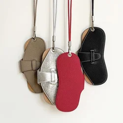 HOT PU Leather Sunglasses Bag Portable Retro Handmade Glasses Bag With Lanyard Travel Eyewear Holder Simple Eyeglass Bag Pendant