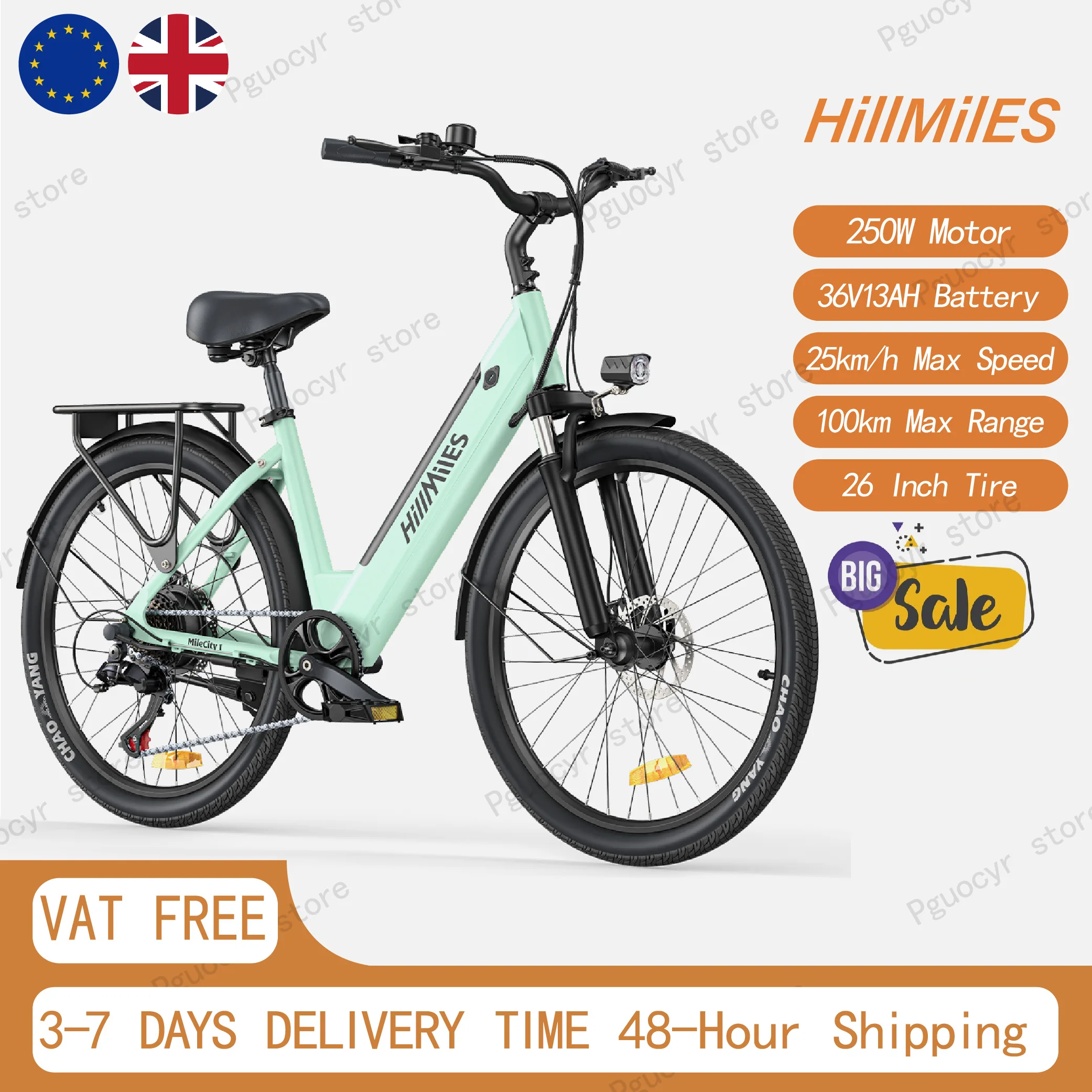 V�lo �lectrique HillMiles MileCity1, moteur 250W, batterie au lithium 36V13AH, v�lo �lectrique pour adultes, pneus de 26 pouces, v�lo �lectrique pour trajets urbains