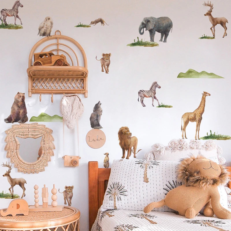 Nordic Cartoon Animals Wall Sticker for Kids Room Nursery Baby Boys Bedroom Wall Decals Zebra Flamingo Elephant Giraffe Stickers