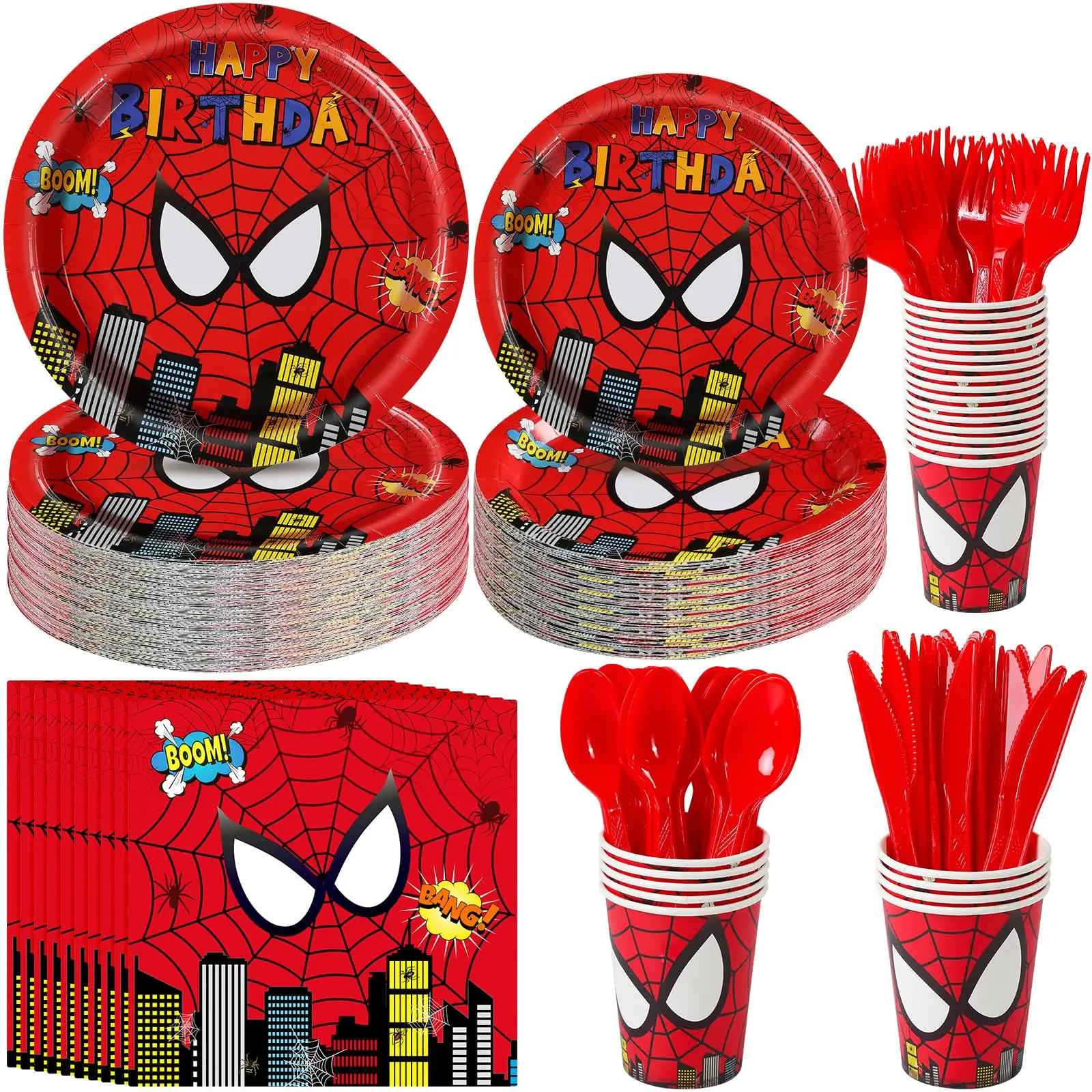 Spiderman Birthday Supplies Set Disposable Plate Cup Tablecloth Banner Balloon Kids Paper Party Decorations Baby Shower