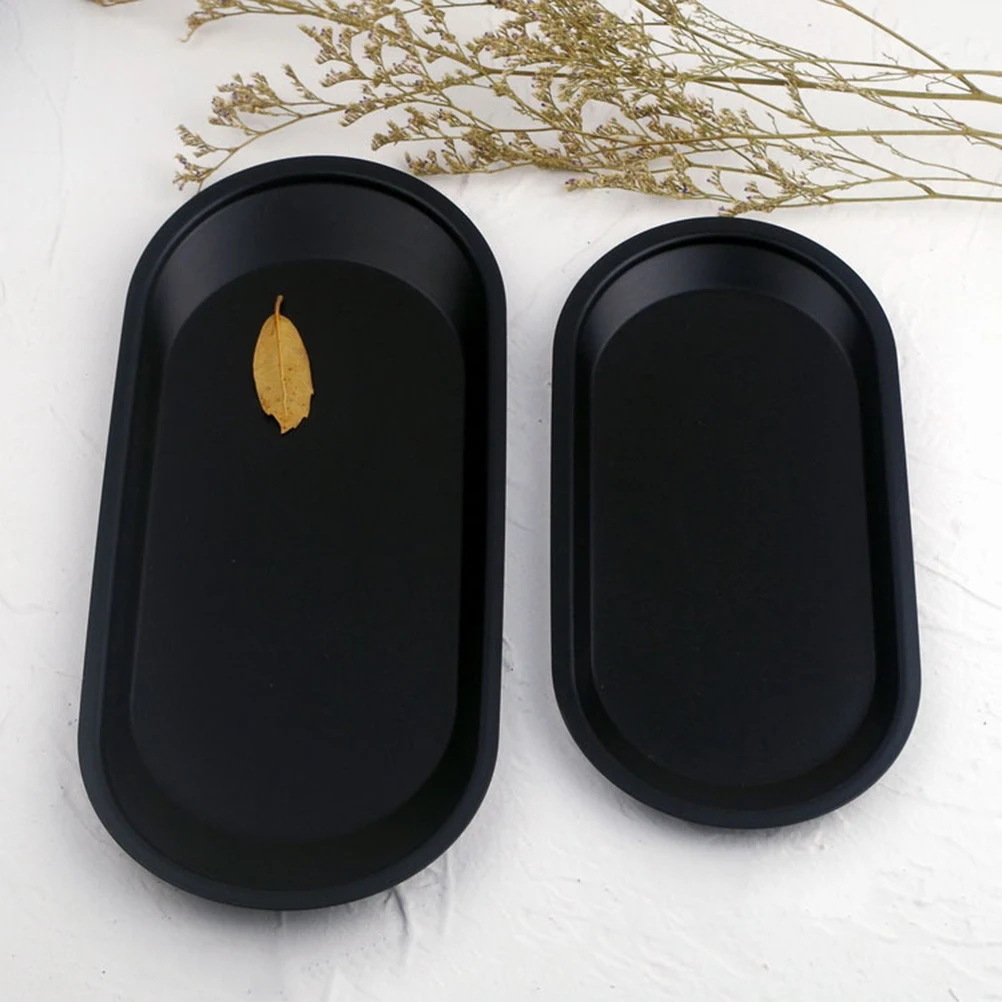 

1pc Stainless Steel Storage Box Metal Tray Jewelry Storage Tray Coin Key Desktop Tray for Bathroom Home Office (Size L, Black)