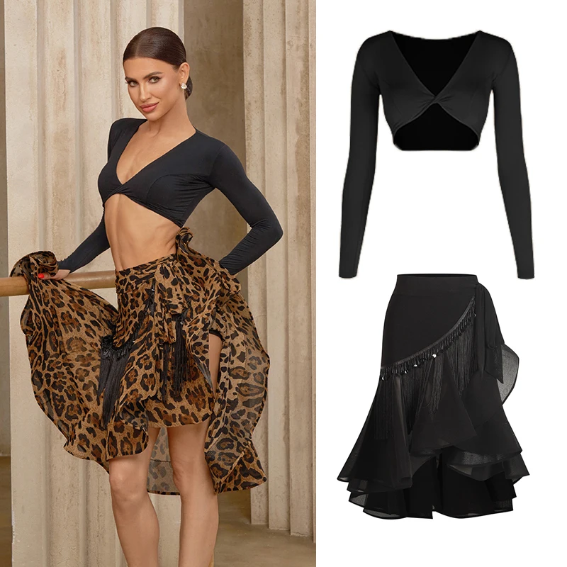 

ZYM Стиль Дамы Румба Чача Одежда для латинских танцев Сексуальный топ с v-образным вырезом для латинских танцев Высококачественные юбки Женские костюмы для латинских танцев SL13668