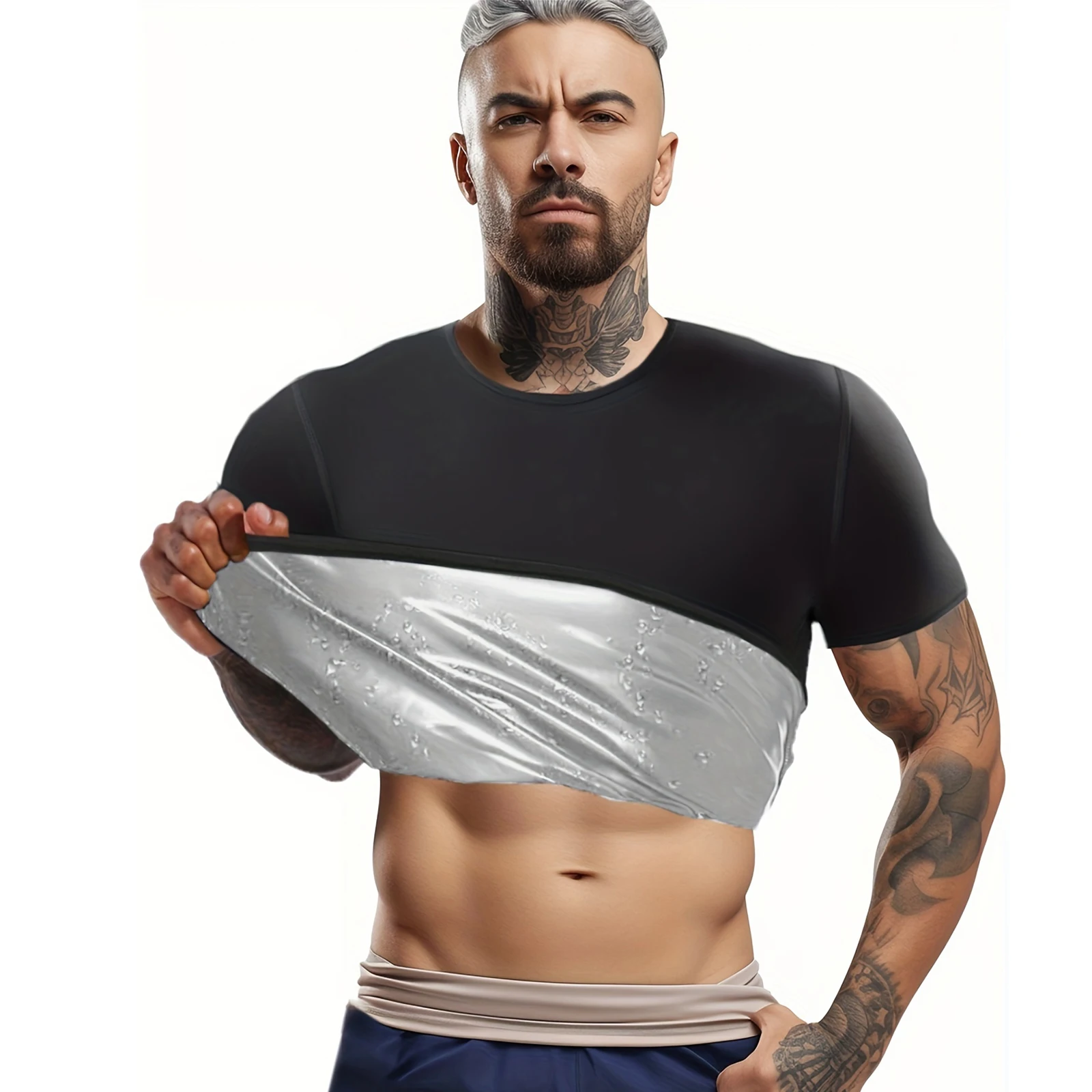 Sauna Sweat Suit Shapewear Top Short Sleeves Men Performance T-Shirt Comfortable Workout Tee Men's Body image 6