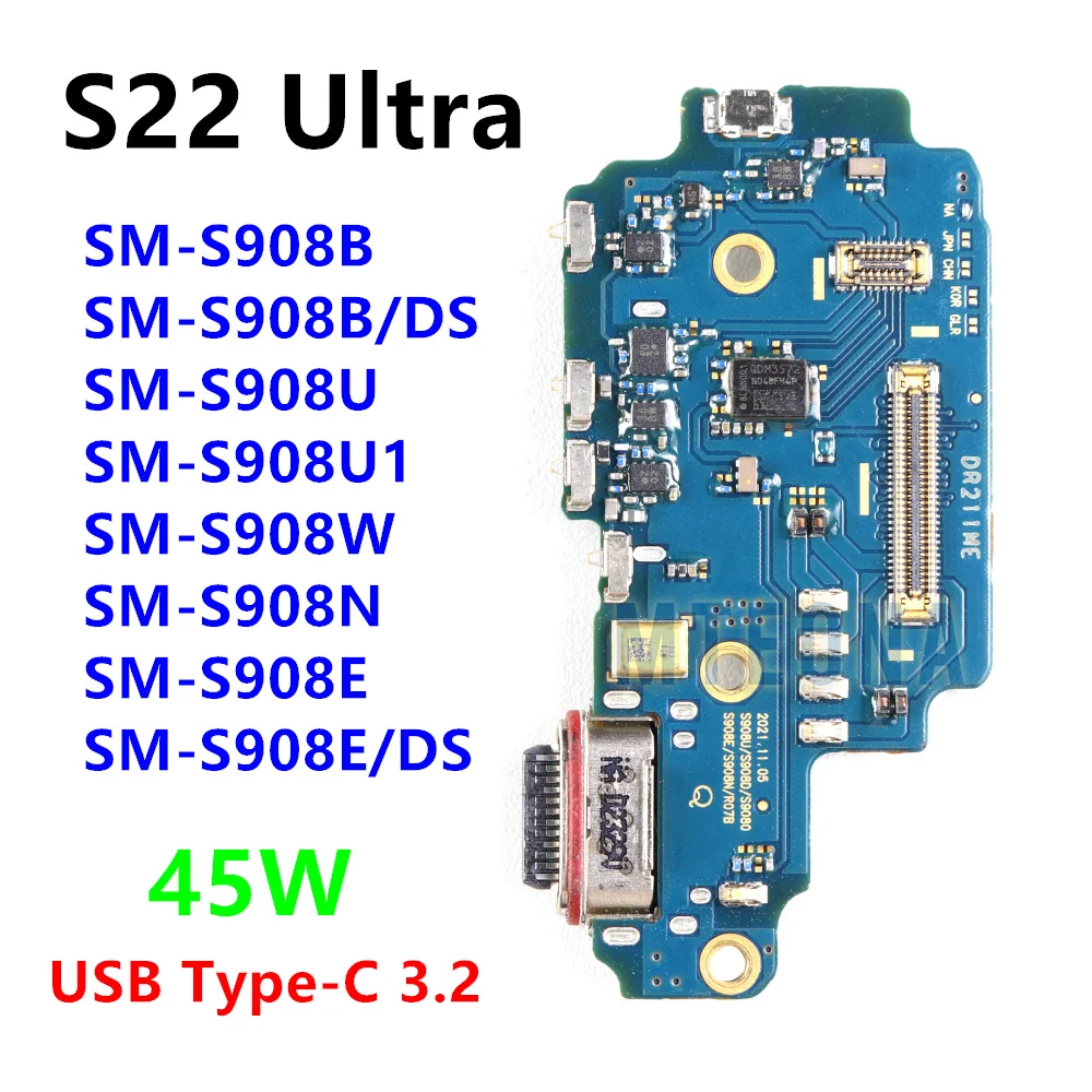 45W Fast USB Charging Port Board Flex For Samsung Galaxy S22 Ultra SM-S908B S908U S908E S908 Type-C Connector Dock Charger Cable