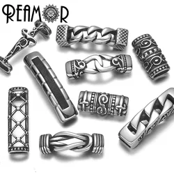 REAMOR 2pcs Stainless steel Infinity Knot Totem Charm Beads for 8*4mm Flat Leather Men Bracelets Connector DIY Jewelry Making