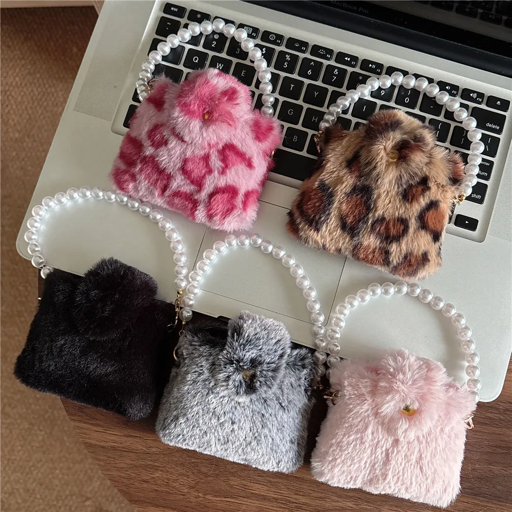 Multifunctional Cute Fluffy Plush Handbag for Airpods 4 Case Airpods Pro Cover mini wallet Airpods 1 2 3 Pro Capa Airpods 3