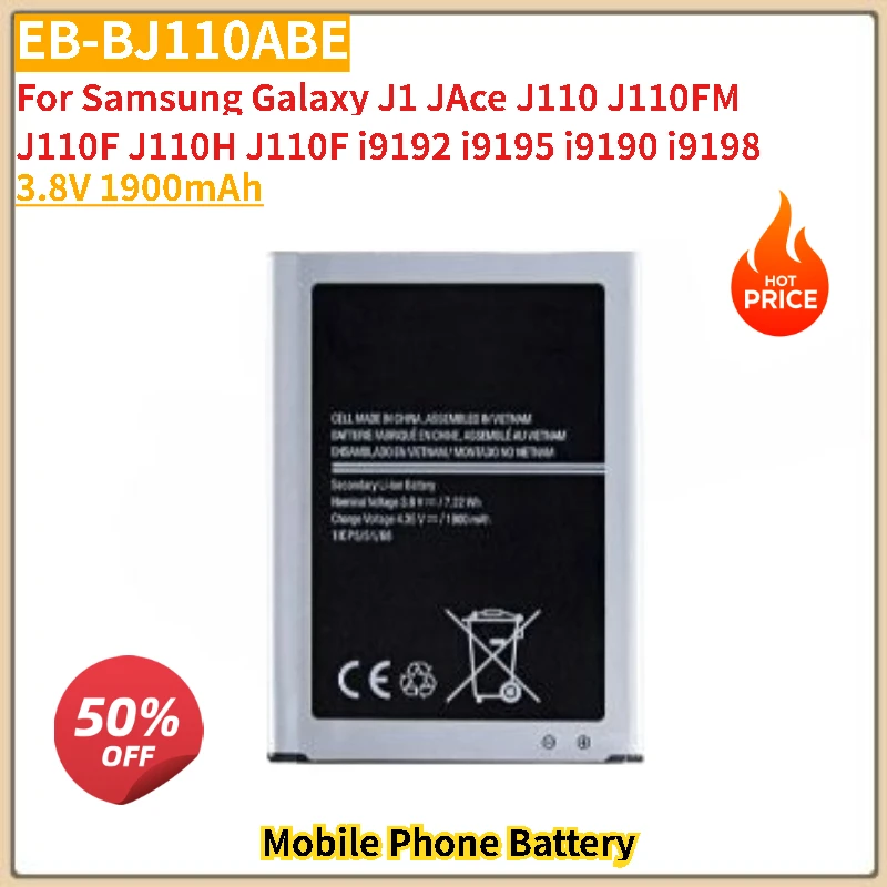 

3.8V 1900mAh Phone Battery EB-BJ110ABE For Samsung Galaxy J1 JAce J110 J110FMJ110FJ110H J110Fi9192 i9195 i9190 i9198