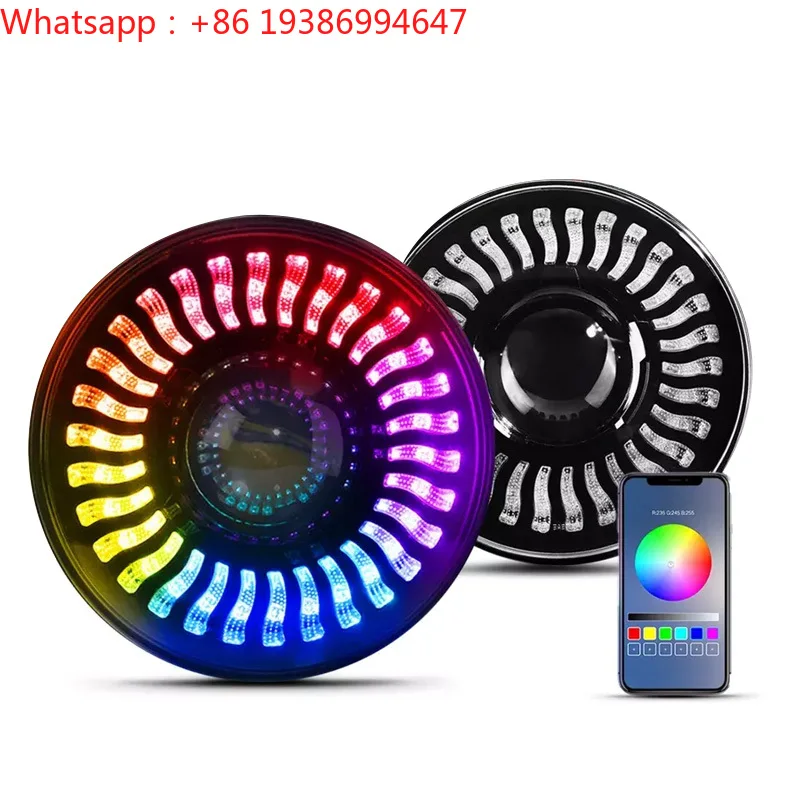 For 7 Inch RGB Angel Eyes Round Projector LED Headlights for Innova Car for Jeep Wrangler JL JK 6000k New DRL Led Headlight