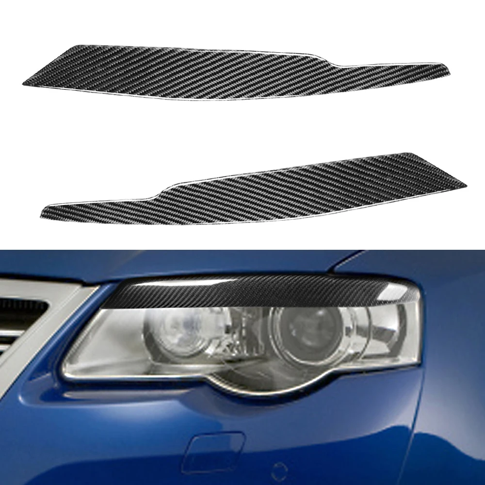 2Pcs Carbon Fiber Car Headlight Eyelid Eyebrow Cover Trim Sticker For VW Passat B6 3C 2005 2006 2007 2008 2009 2010