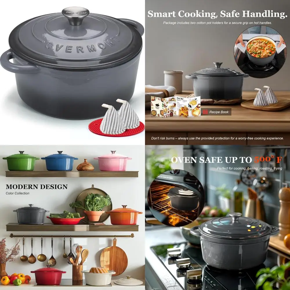 

Сверхмощная эмалированная чугунная голландская кастрюля емкостью 7 литров с крышкой, идеально подходит для тушения и рагу, включая кулинарную книгу и ватнику