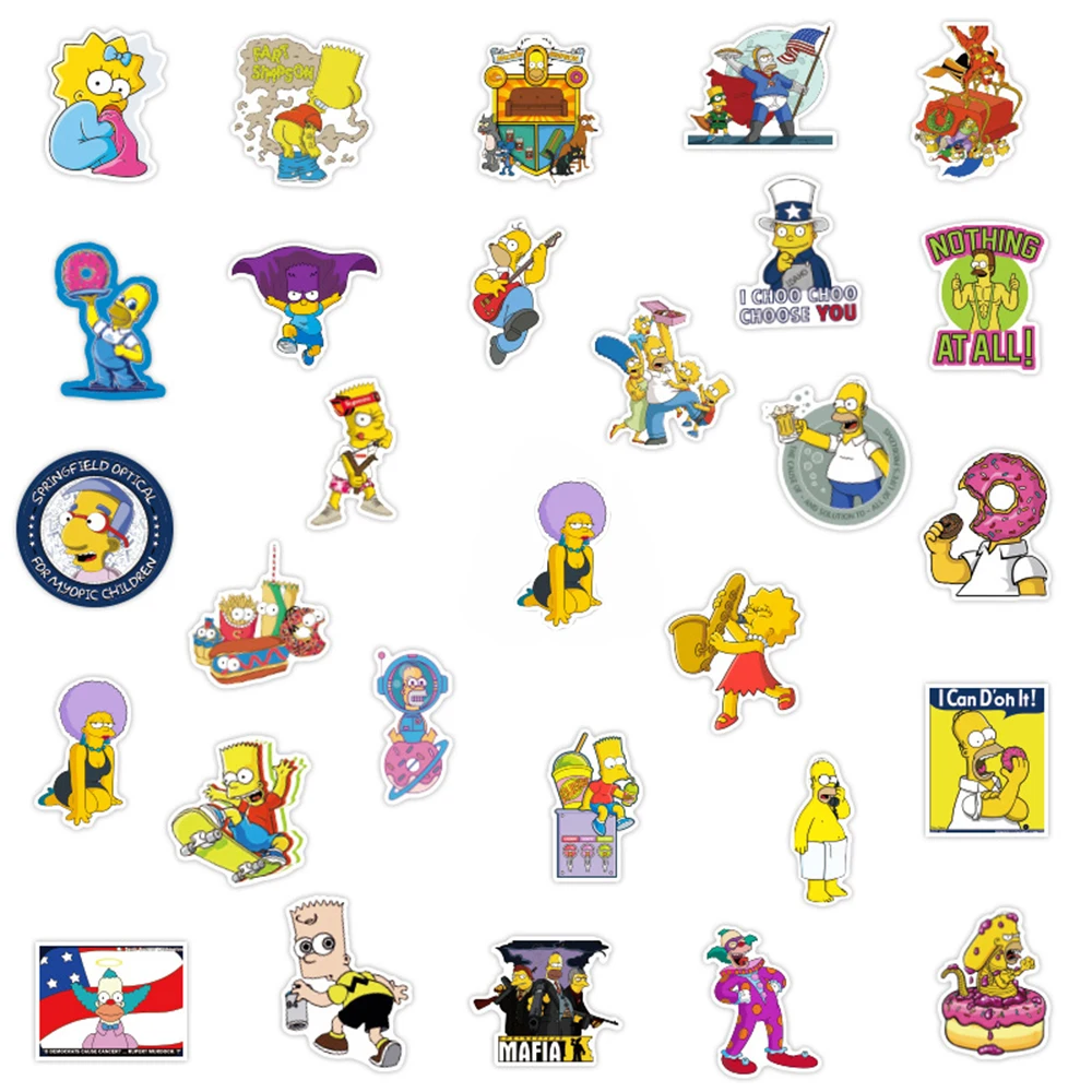 10/30/50Pcs ตลกการ์ตูน Simpson Graffiti สติกเกอร์สเก็ตบอร์ดกีตาร์กระเป๋าเดินทางจักรยานแล็ปท็อปรถสติกเกอร์กันน้ำของเล่นเด็ก