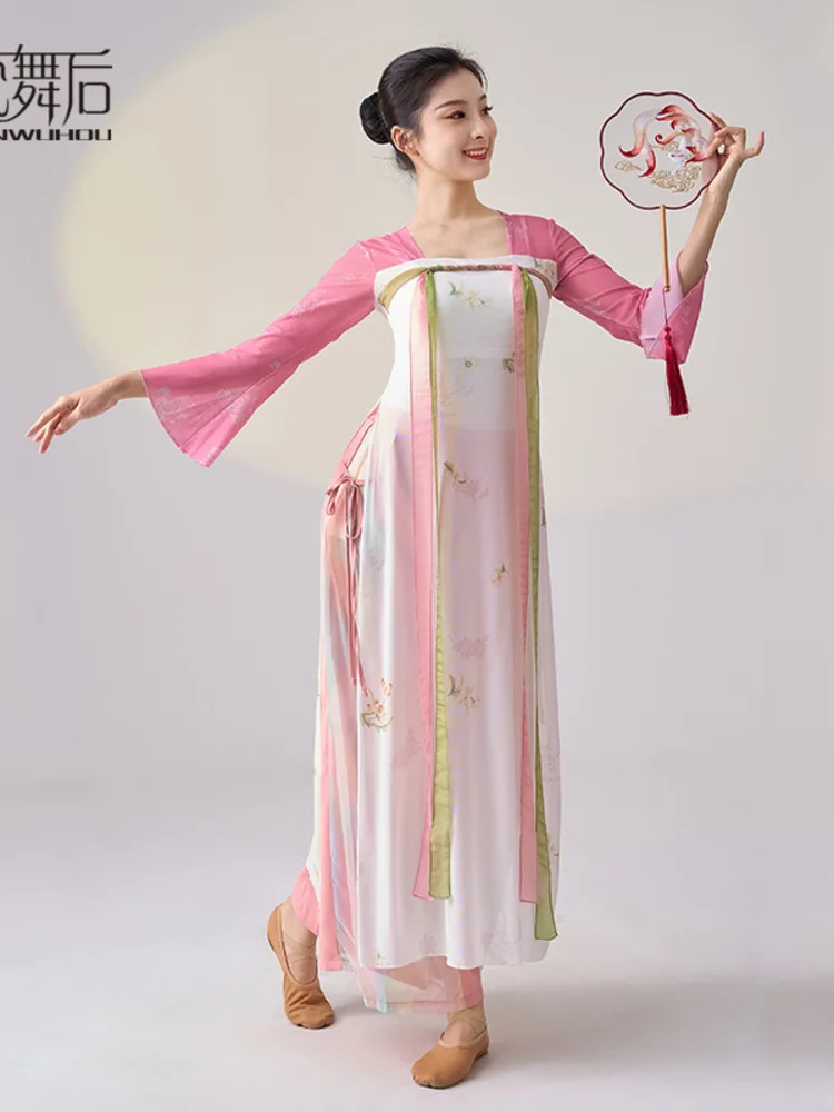 Classical Woelegant Hanfu Chest Length Broken Skirt Ribbon Long Silk Dress Chinese Dance Performance Costume