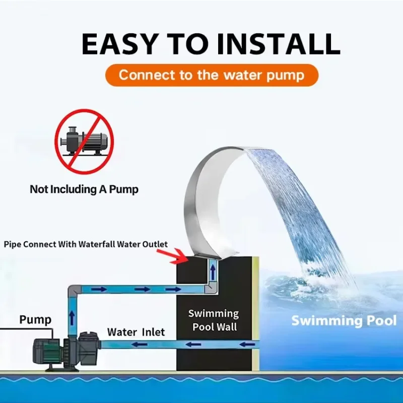 Schwimmbadbrunnen, Auslass aus Edelstahl, Wasserfall, SPA, Bogenhaken, Badewanne, Wasservorhang für den Außenbereich, Schlagausrüstung