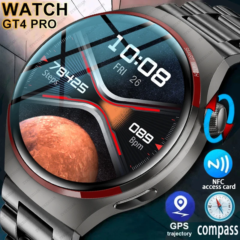 New Original For GT4 PRO Smart Watch Men Watch 4 Pro AMOLED HD Screen Bluetooth Call GPS NFC Heart rate Sport SmartWatch 2024