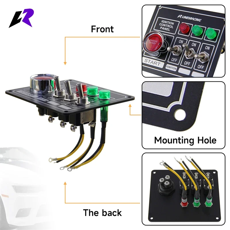 LR New version Racing Car Ignition Switch Panel Three Ways Engine Start Rocker 3 Pins & Lights 40A Voltage DC12V Aluminum ABS