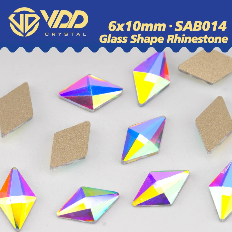 VDD 6x10mm 100/500/1440 Uds. Diamantes de imitación de cristal con forma de cristal Color AB piedra plana al por mayor para decoración de uñas DIY SAB14
