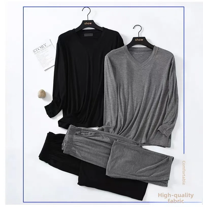 Modal Heren Spwear Dunne Lange Sve Lange Broek Losse Grote Maat Airconditioning Pak Thuis Kleding Set Zomer Lente Herfst