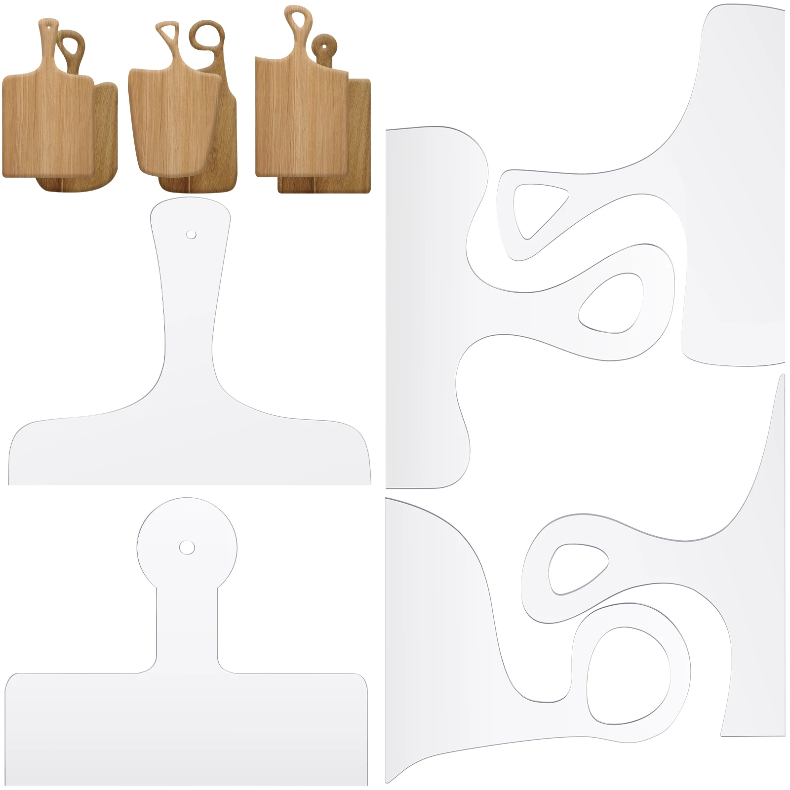 

6 шт., шаблон с ручкой для разделочной доски, DIY надежный акриловый шаблон, прозрачные принадлежности для деревообработки, шаблон фрезерного станка для мясных изделий