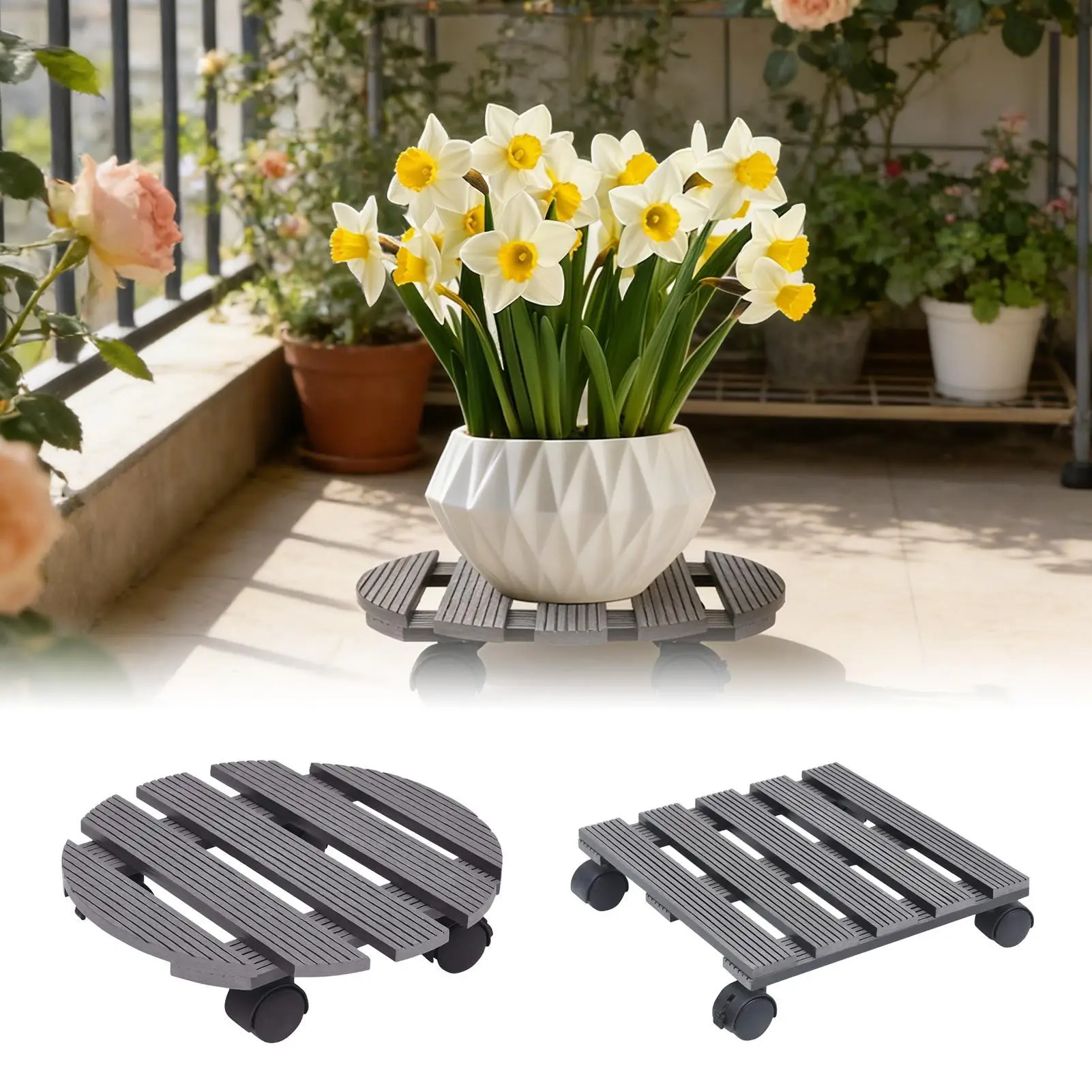 Plant Stand Outdoor Heavy Duty Planter Roller Rolling Pot Tray For Outdoor Indoor Patio Floor Outside Porch Terrace Yard