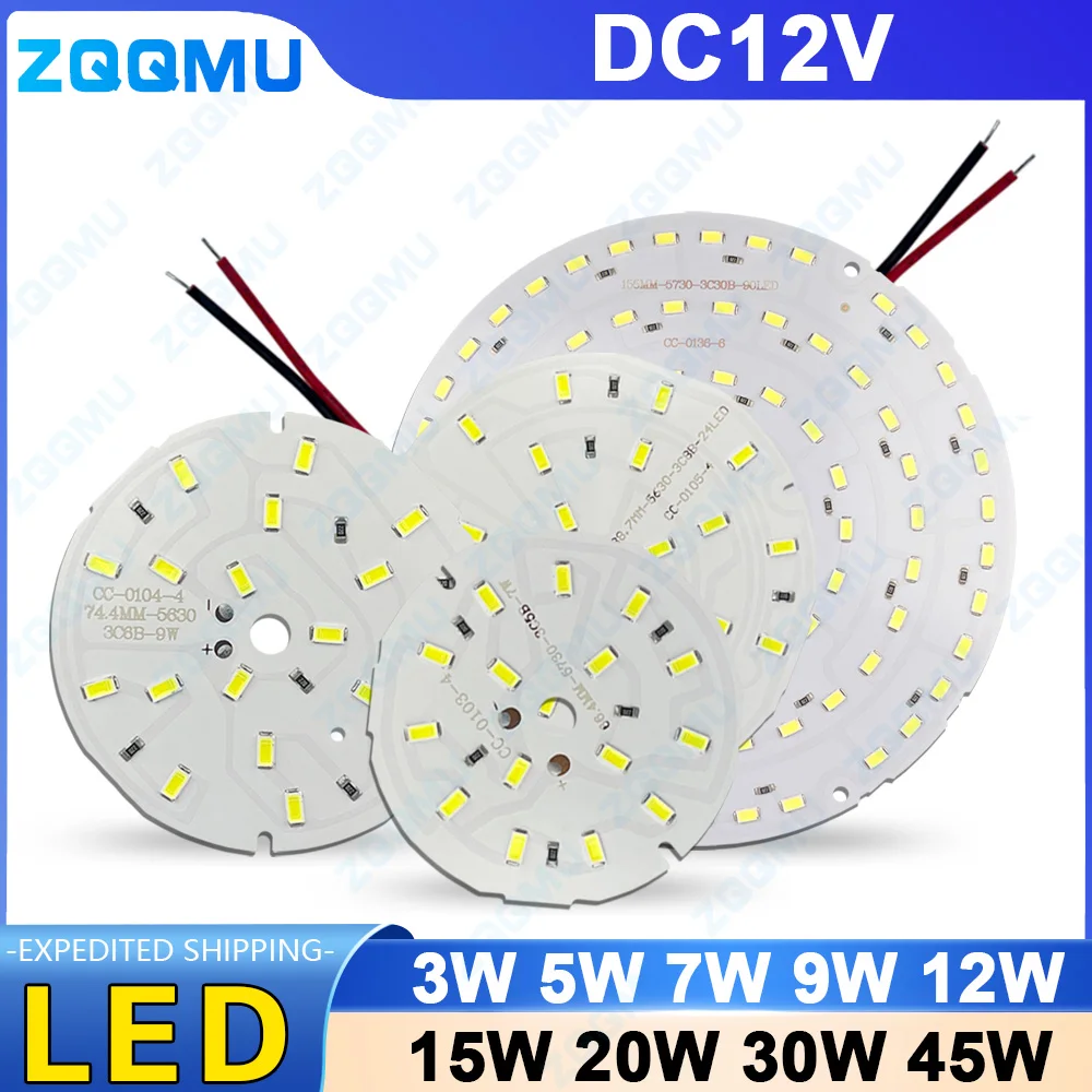 

Светодиодная плата PCB, DC12V, 3W, 5W, 7W, 9W, 12W, 15W, 18W, 20W, 30W, 45W, белый/теплый белый свет, круглая плата светоизлучающего модуля