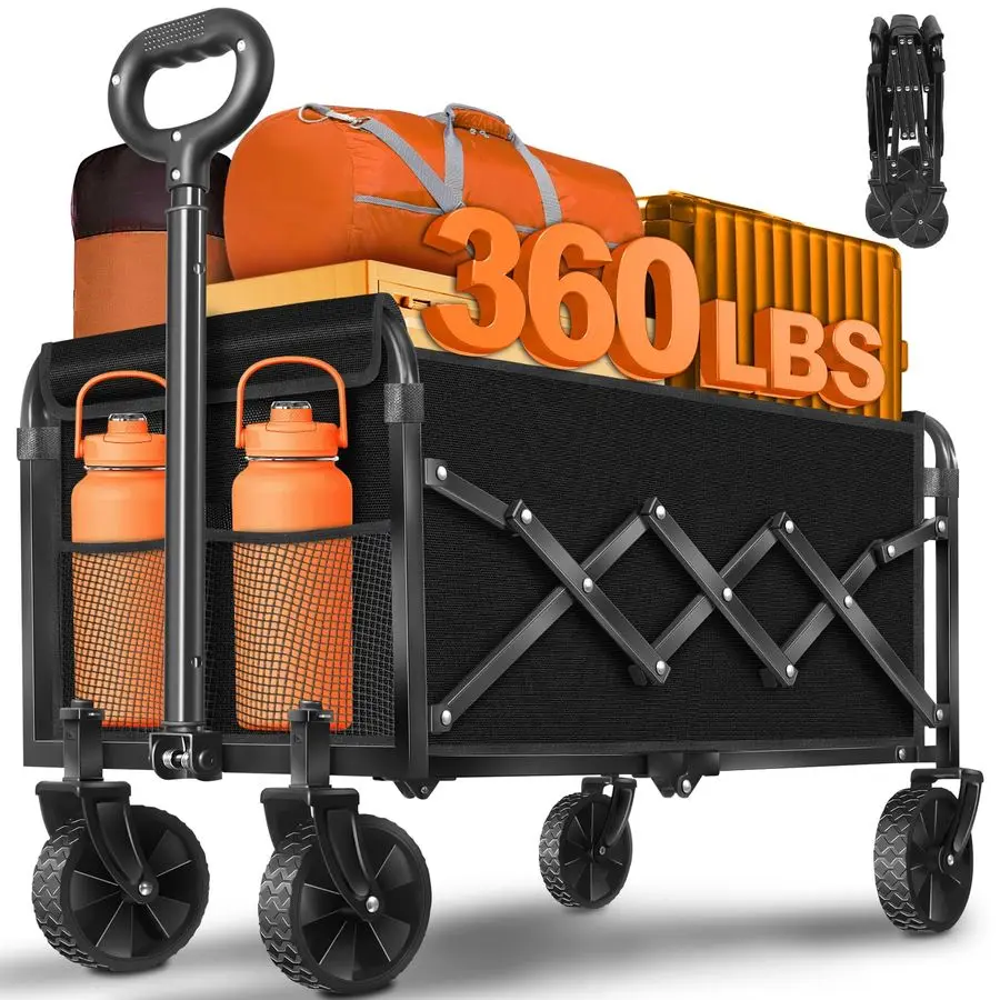 

Складная тележка с колесами, выдерживающая нагрузку до 360 фунтов, легкая складная тележка с держателями для напитков для кемпинга, путешествий, пикников