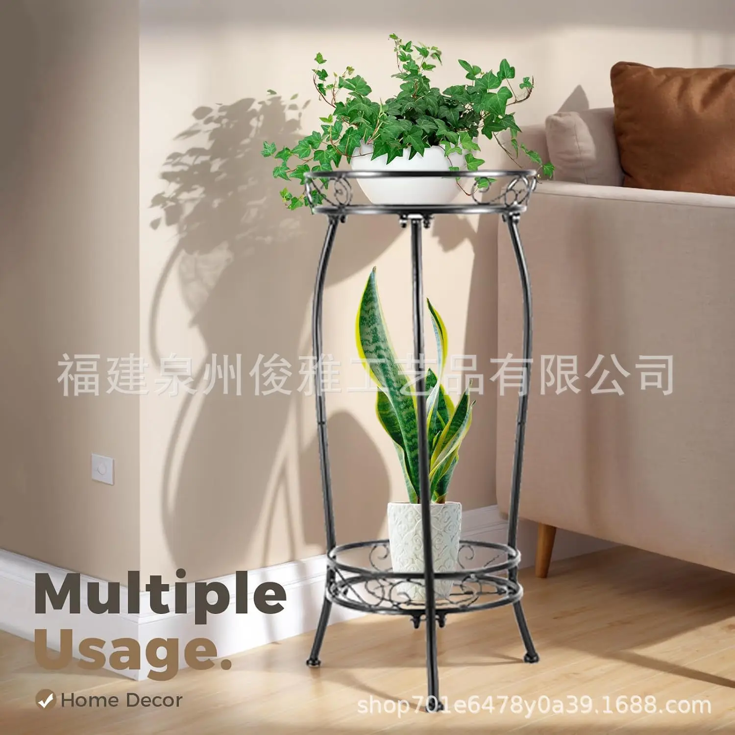 Wrought iron small flower stand double-layer simple floor-to-ceiling flower pot stand flower stand balcony living room