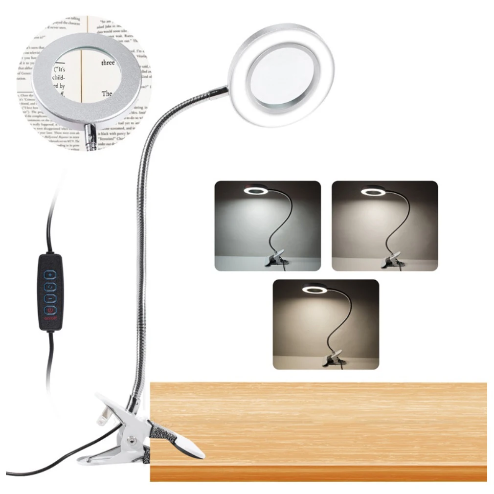 10X LED Light Magnifier USB Clip Desk Adjust Illuminate Magnifying Glasses Reading Beauty Nail Lash Tattoo Embroidery Handicraft