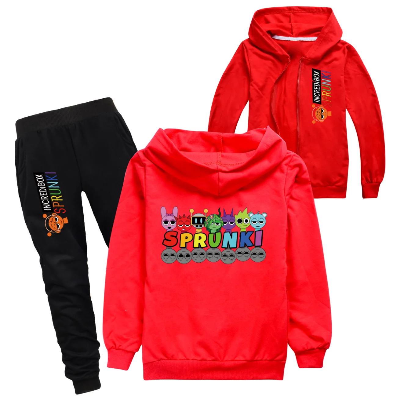 

Милая куртка с героями мультфильмов Sprunki, детская осенняя одежда для мальчиков с игрой Incredibox, толстовки с капюшоном для девочек, штаны, комплекты из 2 предметов, детская одежда