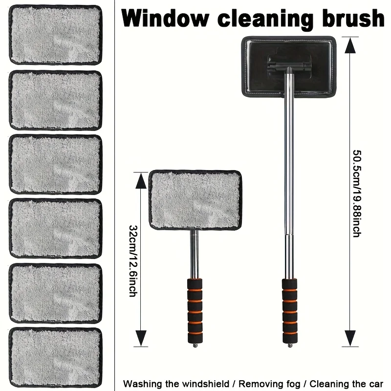 6pcs/2 Car Windshield Cleaning Kits,Featuring a Telescopic Handle And Pads,Car Glass Cleaning Wipers,Vehicle Cleaning Additions
