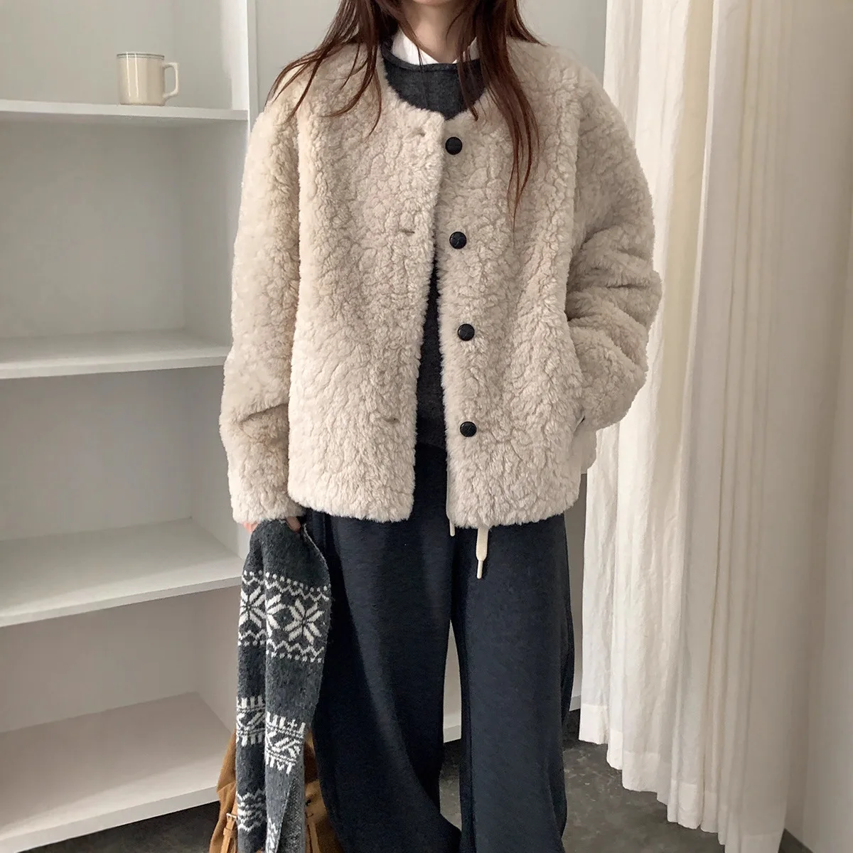 

Women's Loose Lazy Lamb Wool Coat Women's Winter 2025 New Versatile Thermal Casual Top