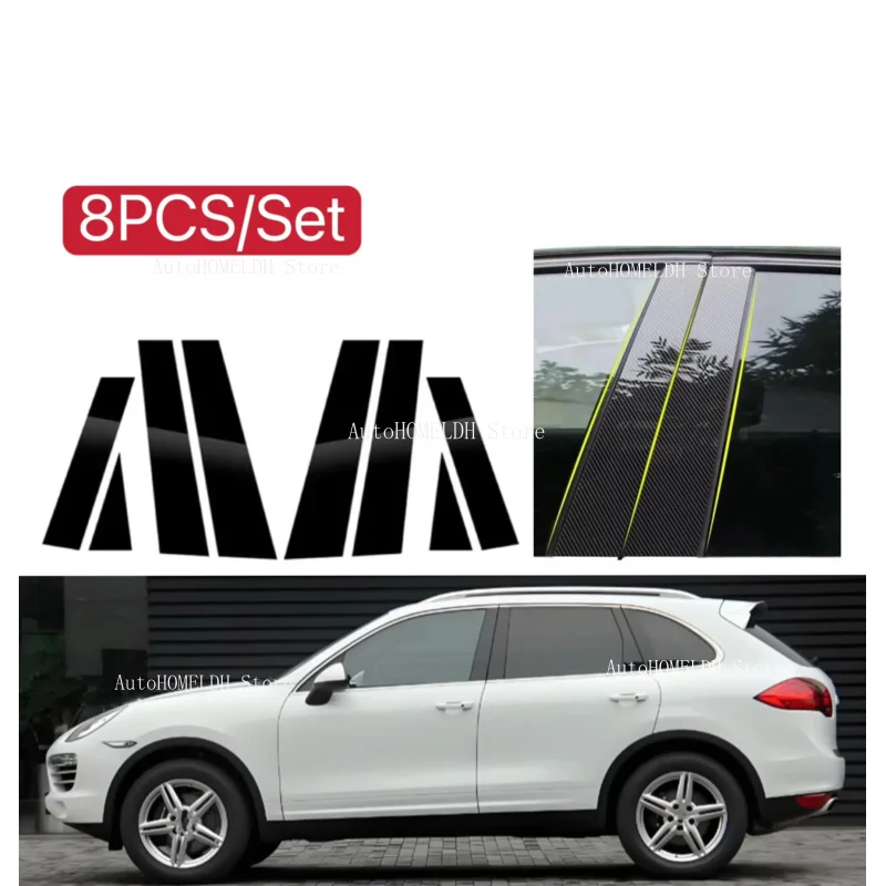 

8PCS Carbon Glossy Black Pillar Posts Fit For Porsche Cayenne 92A Chassis E2 2011-2017 Window Door Column B C Sticker Cover