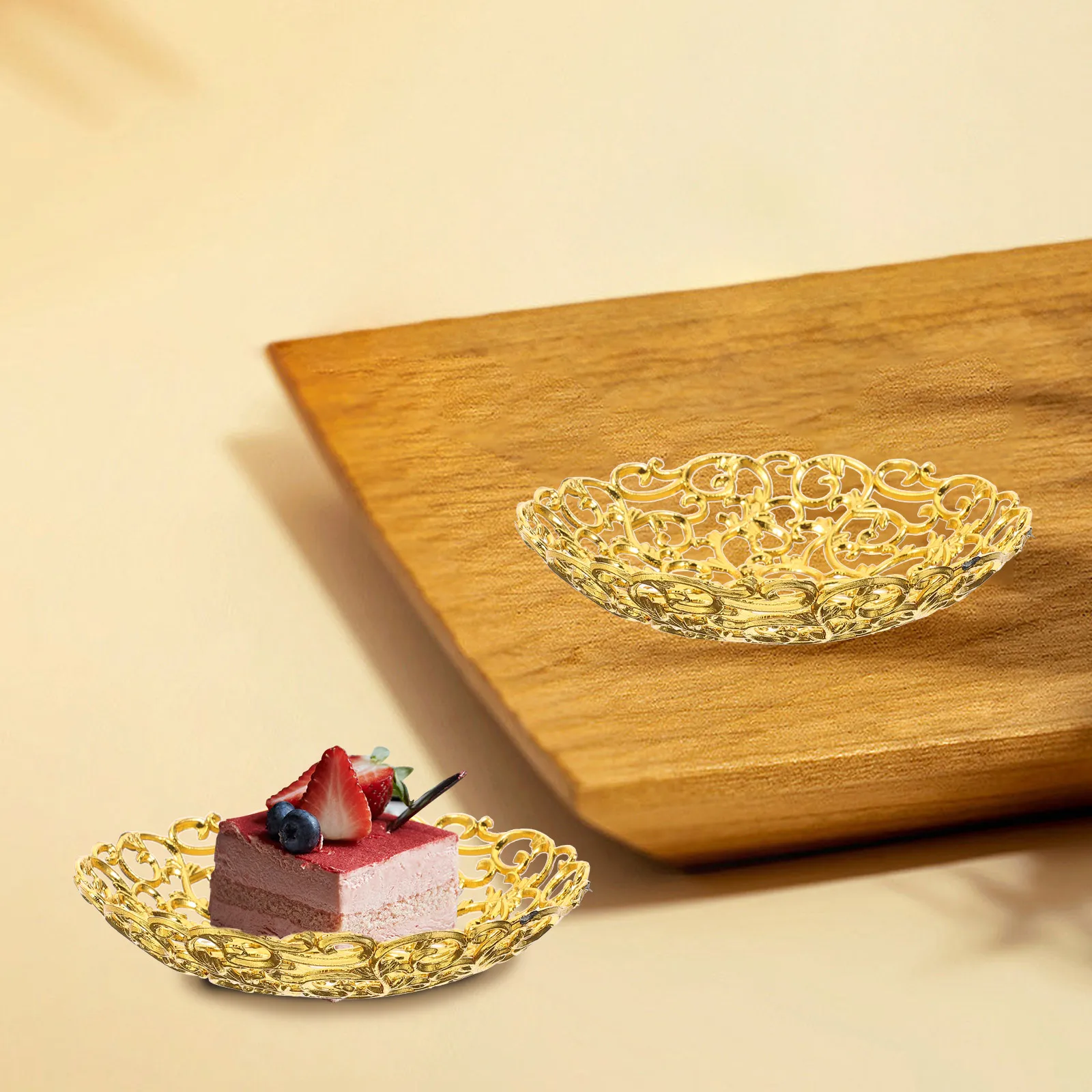 

12Pcs Gold Plastic Food Tray for Ramadan Desserts Serving Cookies Snacks Tableware Eid Mubarak Party Decoration Cake Container