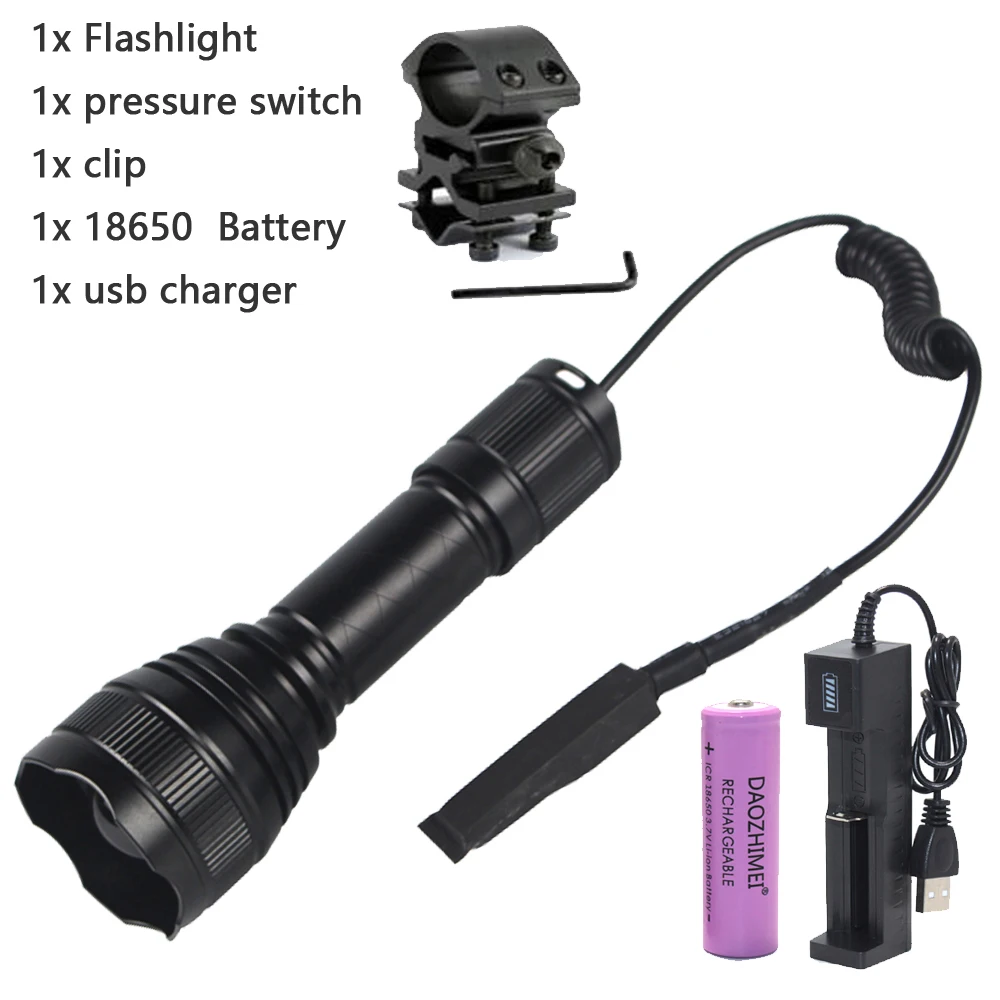 T21 Ir Hunting 940nm/850nm Licht Infrarood Zaklamp Zoombare Nachtzichtlamp + 18650 + Usb-Oplader + Schakelaar + Bevestiging