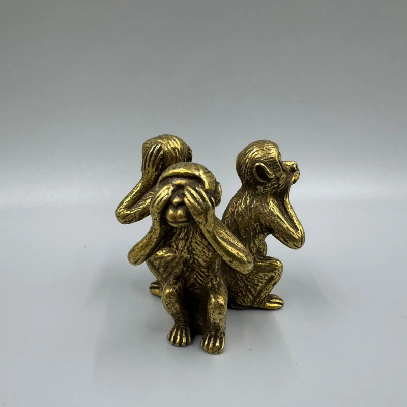 Brass Three Wise Monkeys Decoration Copper Monkey Don't Look, Don't Say, Don't Listen Paper Weight Tea Ornaments Home Decoration