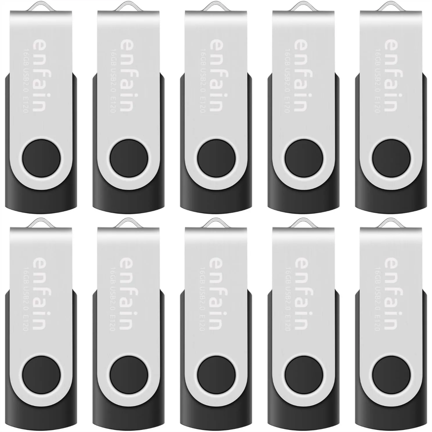 

16GB USB 2.0 Flash Drive 10 Pack, 160GB Total Swivel Thumb Drives with Labels for Office School Bulk Data Storage