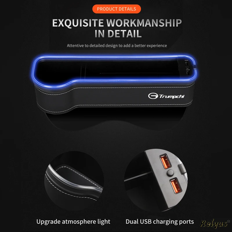 Car Seat Gap Filler Organizer for Trumpchi GAC GS3 GS4 GS5 Coupe GA4 GS8 GM6 USB Charging Atmosphere Lamp Auto Storage Box