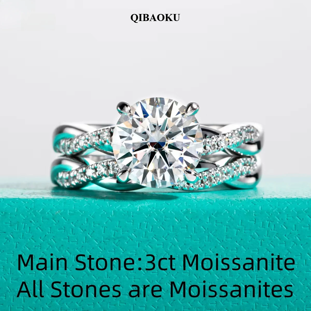 QIBAOKU 3ct D Color Moissanite Wedding Bands Ring 18k Gold Plated S925 Sterling Silver Infinity Bridal Rings Set for Women 2026