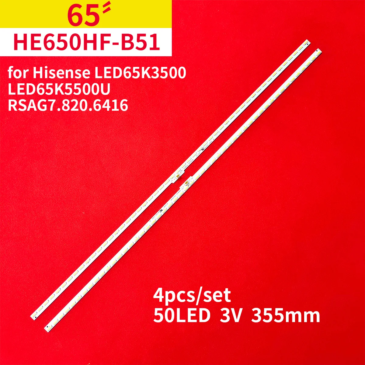 

4Pcs/1Set LED Backlight Strip for 65" TV Hisense LED65K3500 LED65K5500U RSAG7.820.6416 HE650HF-B51