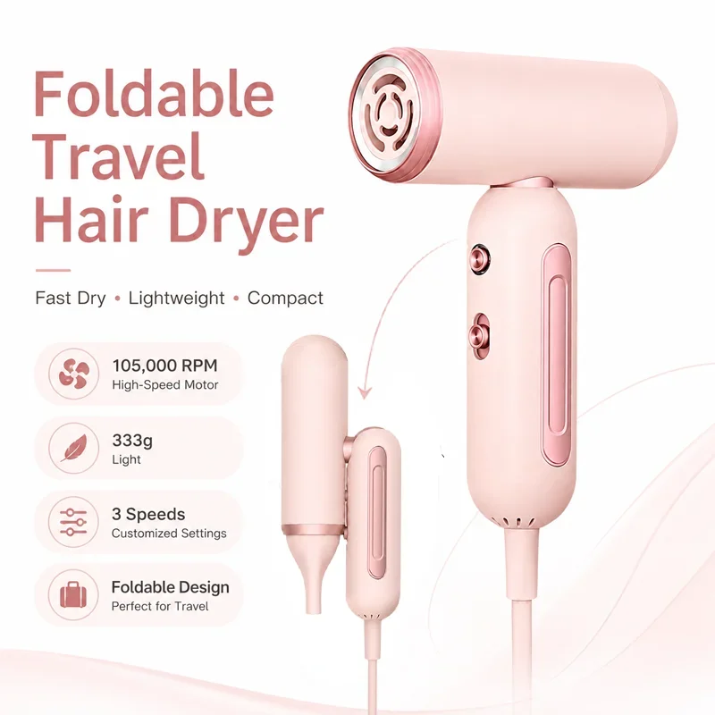 06000RPM High Speed Hair Dryer 1200W Professional Negative Ionic Blow Dryer Fast Drying Portable Foldable Hairdryer for Travel H