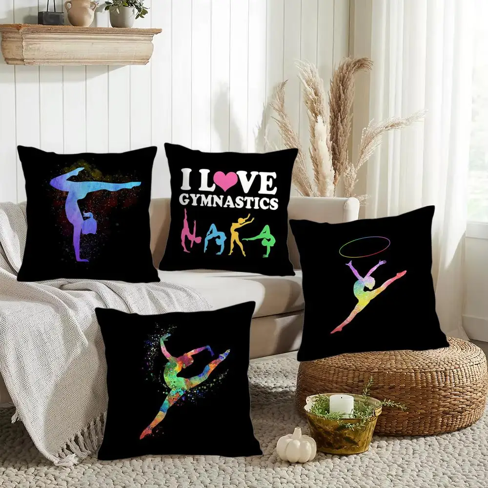Gymnastics water color Cushion Cover Double-Sided Printed Organic Linen Pillow Cover, Decorative for Sofa Home