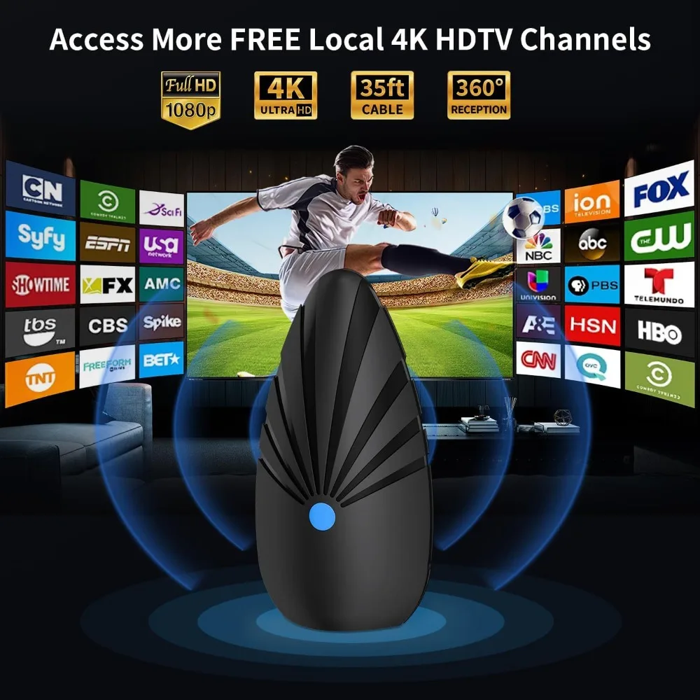 Digital TV Antenna Indoor & outdoor, 1200+ Miles Long Range for Smart TV for and All Smart/Old TVs, Supports 4K 1080P HD VHF UHF
